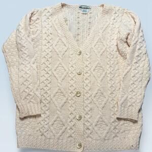 Aran Crafts Sweater Cardigan Womens Medium White 100% Merino Wool Ireland